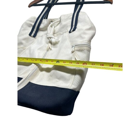 Scarborough & Tweed White Blue Large Drawstring Beach Bag Duffle Banker Gym Navy - Picture 7 of 12